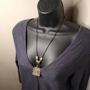 Vintage Metal Pendant String Necklace - image 1